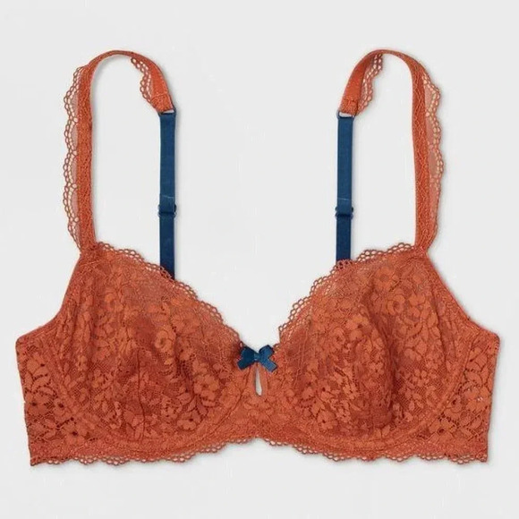 34D Gilligan O'Malley Unlined Semi Sheer Lace Balconette UW Bra Orange Penny NWT - Picture 10 of 11